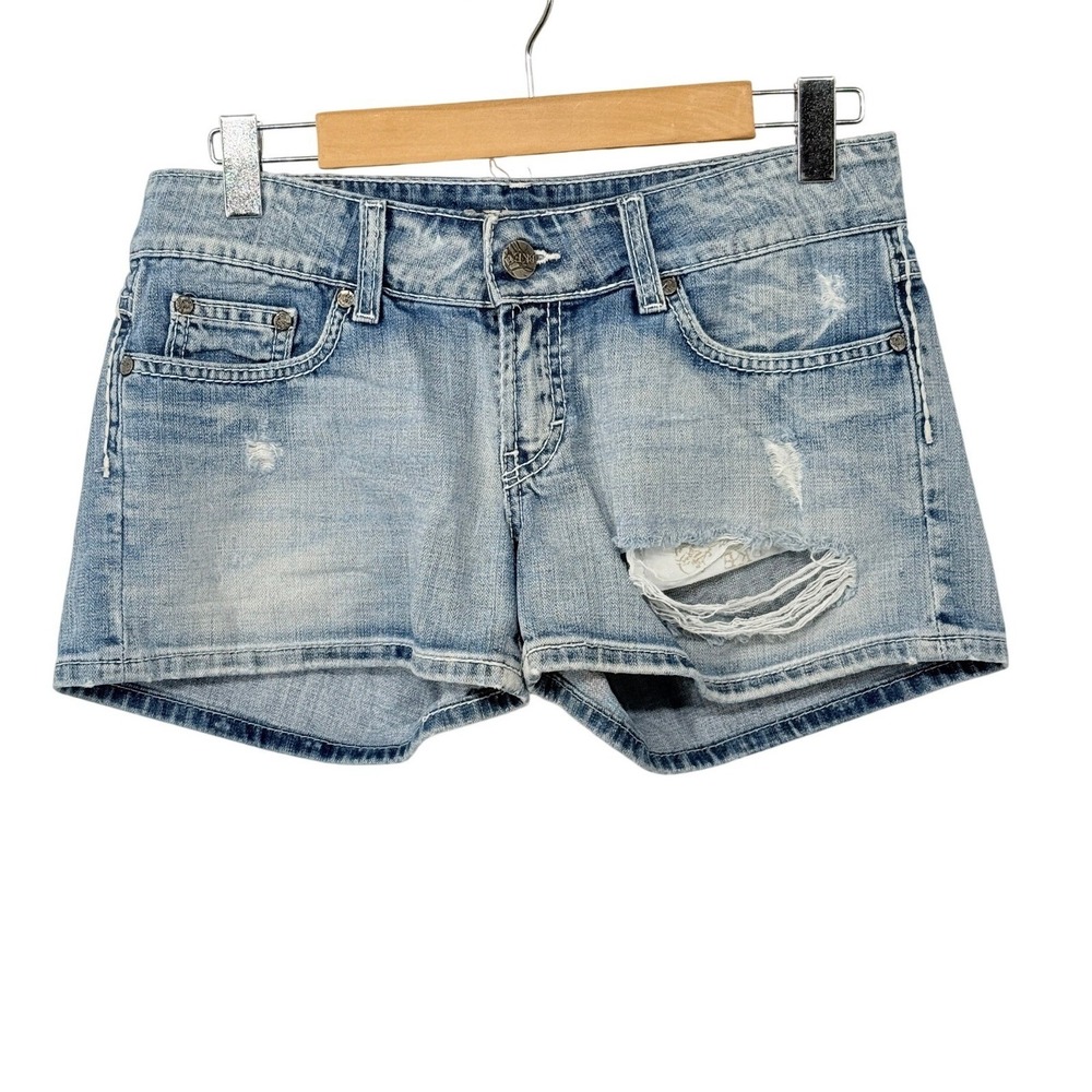 Y2k Vintage BKE Stella Low Rise Micro Denim Shorts Distressed Embroidered 28 90s